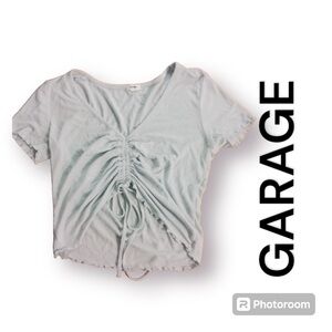 GARAGE WOMENS MEDIUM BABY BLUE CROP TOP LACE UP